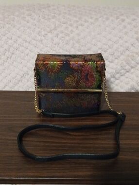 Olivia Miller Metallic Floral Crossbody Bag with Gold Trim